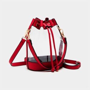 Red Transparent Leather Clear Bucket Crossbody Bag Purse Womens Accessory
